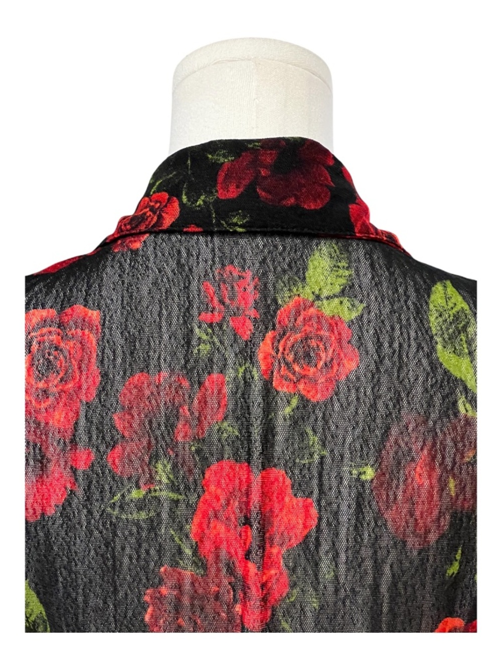 EUC Ember Black Red Rose Sheer Mesh Maxi Duster Open Front | Size M - Picture 5 of 9